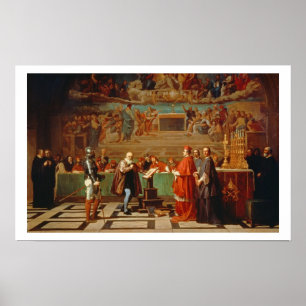 Galileo Galilei (1564-1642) före medlemmarna i Poster