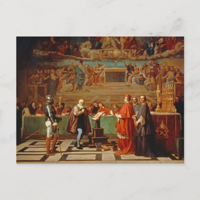 Galileo Galilei (1564-1642) inför medlemmar av den Vykort (Framsida)