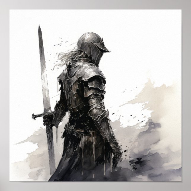 Gallant Knight in Action - Striking Black and Whit Poster (Framsidan)
