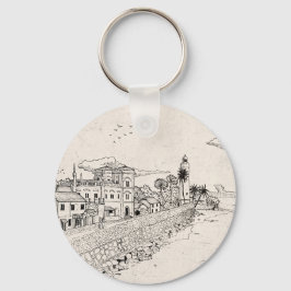 Galle Dutch Fort Sri Lanka Pen Bläck Illustration Nyckelring