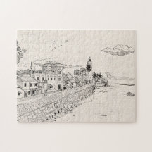 Galle Dutch Fort Sri Lanka Pen Bläck Illustration