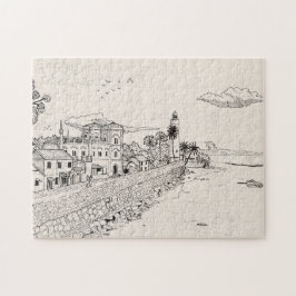 Galle Dutch Fort Sri Lanka Pen Bläck Illustration Pussel
