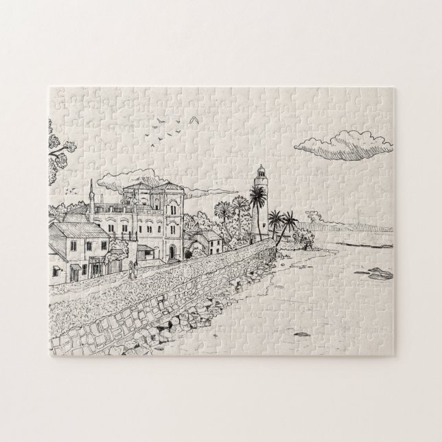 Galle Dutch Fort Sri Lanka Pen Bläck Illustration Pussel (Horisontell)