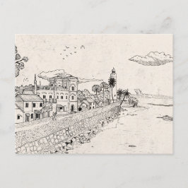 Galle Dutch Fort Sri Lanka Pen Bläck Illustration Vykort