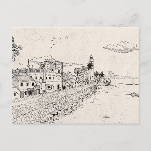 Galle Dutch Fort Sri Lanka Pen Bläck Illustration Vykort (Framsida)