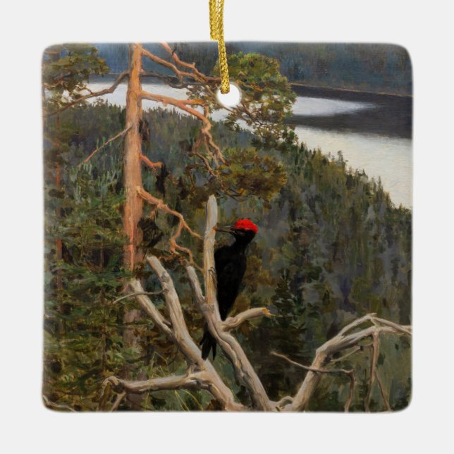 Gallen-Kallela - Underbar Black Woodpecker 1894 Julgransprydnad Keramik (Framsida)