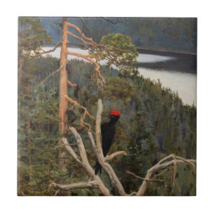 Gallen-Kallela - Underbar Black Woodpecker 1894 Kakelplatta