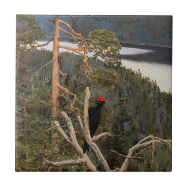 Gallen-Kallela - Underbar Black Woodpecker 1894 Kakelplatta (Framsidan)