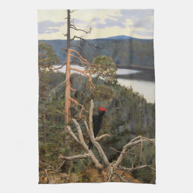 Gallen-Kallela - Underbar Black Woodpecker 1894 Kökshandduk (Vertikal)