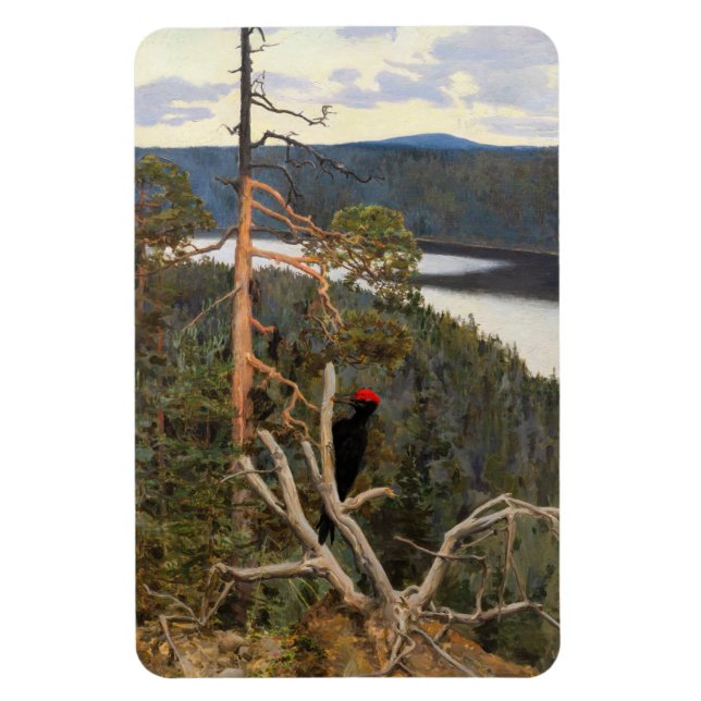 Gallen-Kallela - Underbar Black Woodpecker 1894 Magnet (Vertikal)