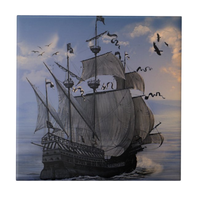 Galleon i full segel kakelplatta (Framsidan)