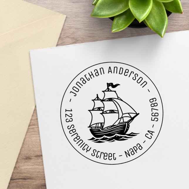 Galleon Trä Segelfartyg Rund Brevlåda Stämpel (Skapare uppladdad)