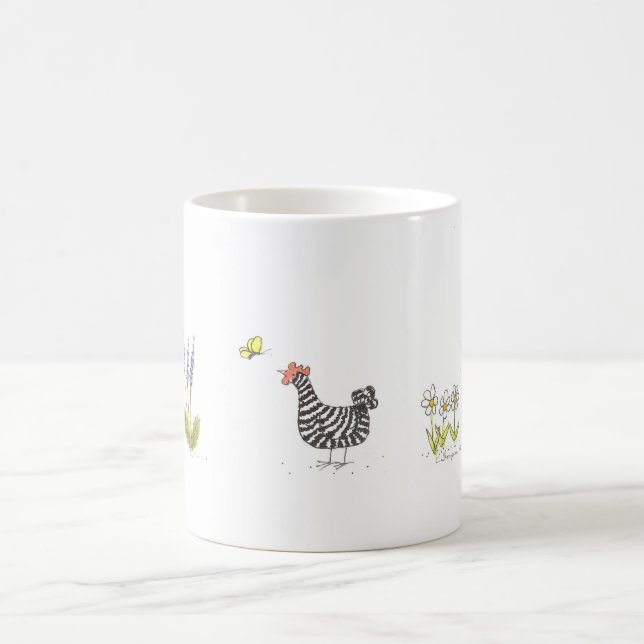 Gallerförsedd stenhöna och fjärilsklassikermugg kaffemugg (Center)