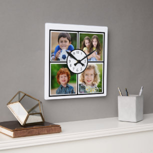 Galleri Vägg 4 Foto Collage Fyrkantig Klocka