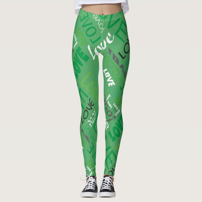 Gallery Kärlek Ord Art i Alive Grönt Leggings (Framsida)