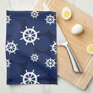 Galley Kitchen Fraktass Hjul Navy Blue and White Kökshandduk