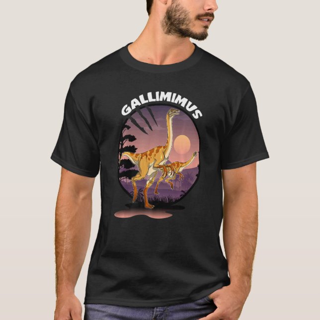 Gallimus doinosaur med bakgrund t shirt (Framsida)