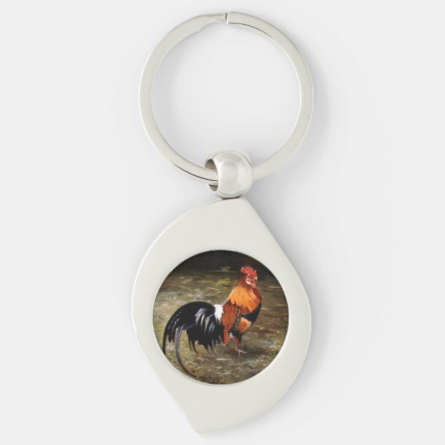 Gallo/Galo/Rooster Swirl Silverfärgad Nyckelring (Framsidan)