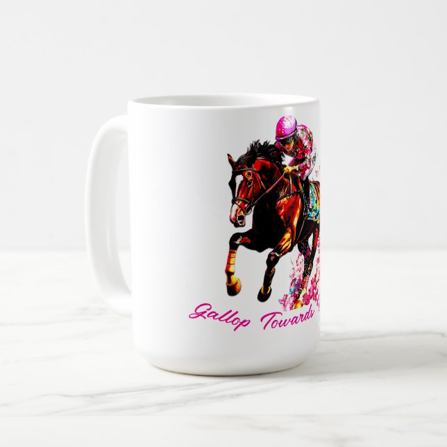 Gallop Mot Victory. Elegant Horse Porträtt med Kaffemugg (Framsida vänster)
