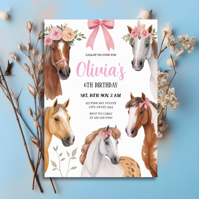 Gallop On Over Floral Horses & Bows Birthday Inbjudningar (Gallop On Over Floral Horses & Bows Birthday Invitation
)