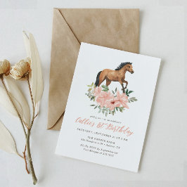 Gallop på Över Rosa Blommigt Horse Birthday Inbjudningar