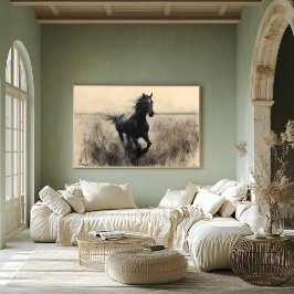 Galloping av Majestic Horse in Nature - Monochrome Poster