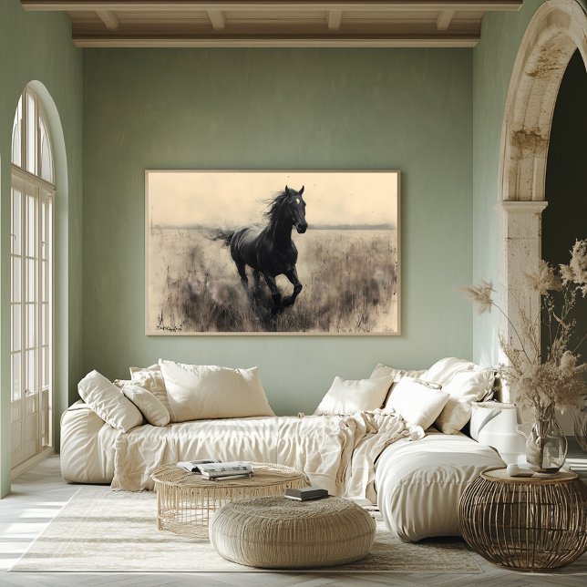 Galloping av Majestic Horse in Nature - Monochrome Poster (Skapare uppladdad)
