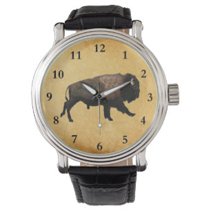 Galloping Bison på gammal Papper Armbandsur