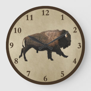 Galloping Bison på gammal Papper Stor Klocka