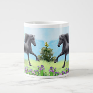Galloping Black Friesian Horse Jumbo Mugg