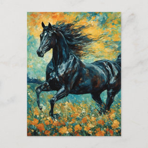 Galloping Black Stallion Vykort