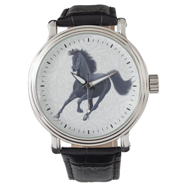Galloping Black Thoroughborn Horse Watch Armbandsur (Framsida)