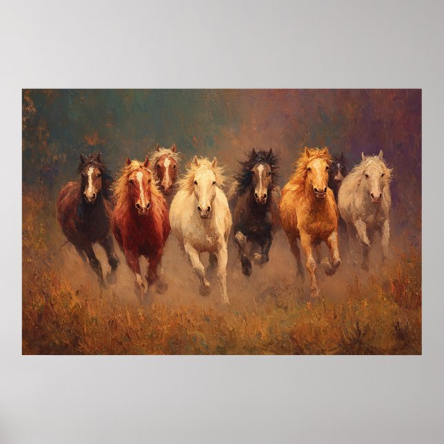 Galloping Freedom Horses i Rörelse Art Poster (Framsidan)
