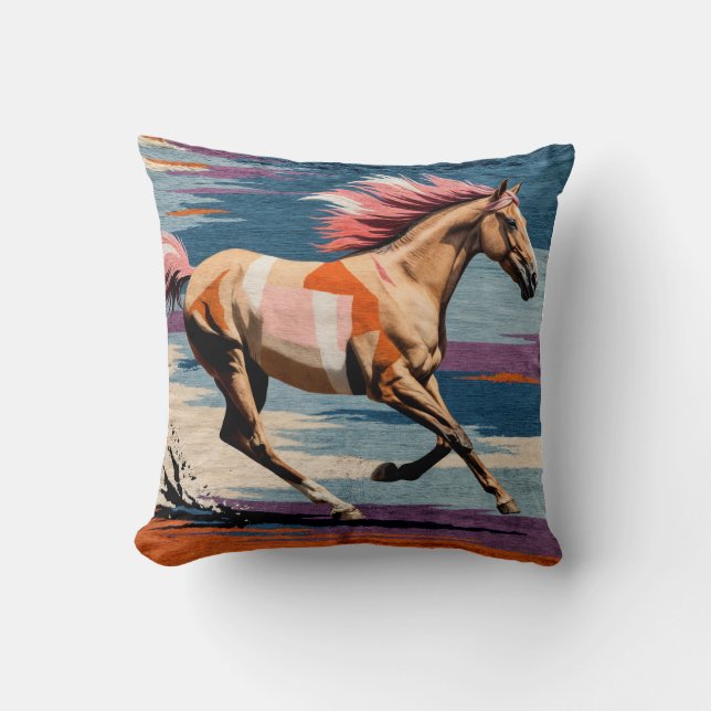 Galloping Grace" Handmade Horse Kilim Cushion Kudde (Framsida)