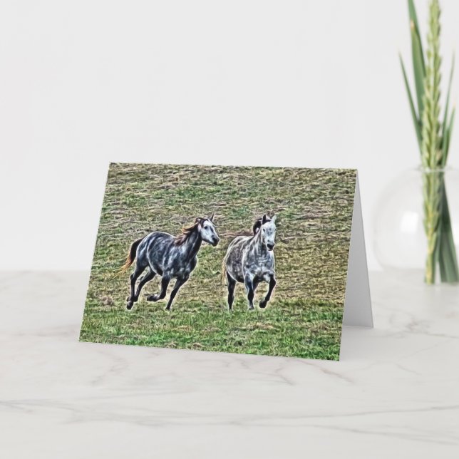Galloping Grått Horses tillfällen Kort (Framsida)