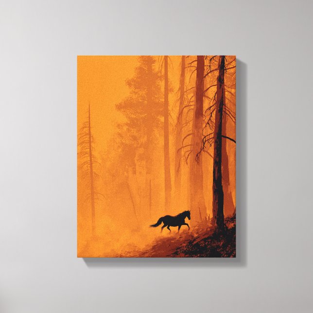 Galloping Horse Blaze Orange Forest Art Canvastryck (Framsida)
