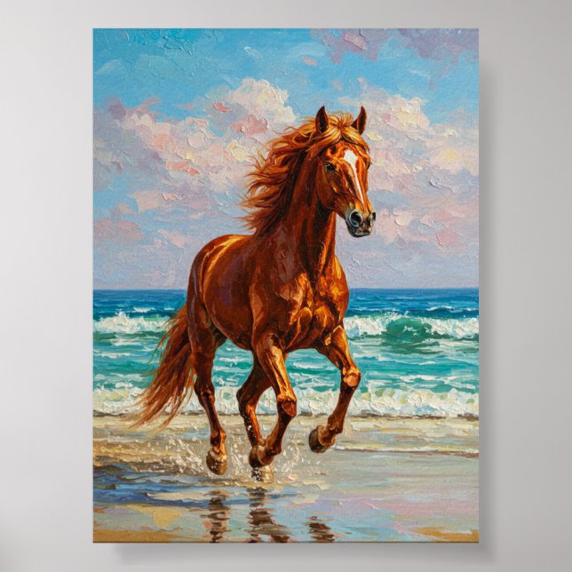 Galloping Horse by Sea | Oil Painting Art Poster (Framsidan)