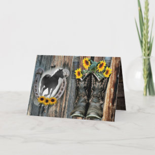 Galloping Horse CowboyBoots Horseshoe Sunblommor Tack Kort
