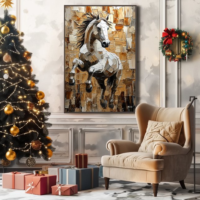 Galloping Horse in Dynamic Impasto Art Canvastryck (Skapare uppladdad)