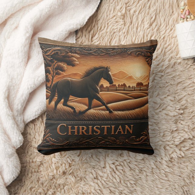 Galloping Horse in Scenia Ligcape at Sunset Kudde (Filt)