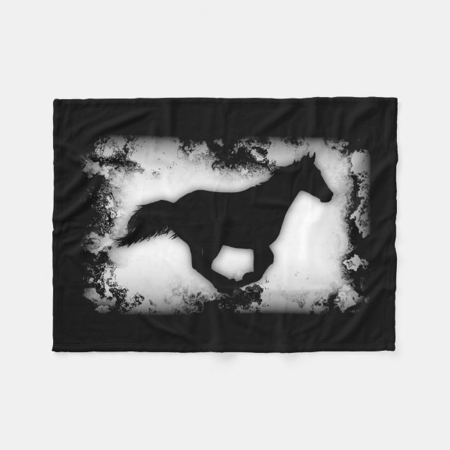 Galloping Horse Silhouette  westernt utseende Fleecefilt (Framsidan (Horisontell))