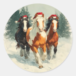 Galloping Horses Christmas Sticker Runt Klistermärke