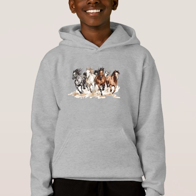 Galloping Horses Kids Sweatshirt T Shirt (Framsida)