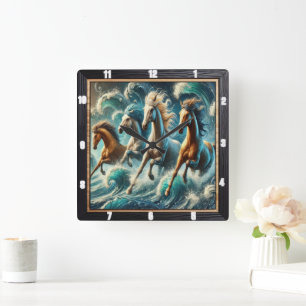 Galloping Horses Ocean Art Fyrkantig Klocka