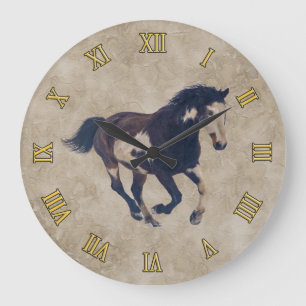 Galloping Pinto American Paint Stallion Horse Stor Klocka