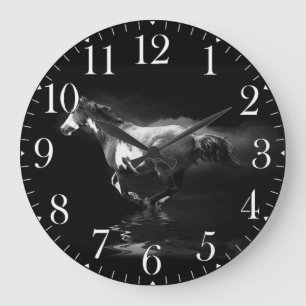 Galloping Pinto Horse and Smoke Stor Klocka