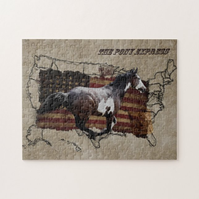 Galloping Pinto Paint USA Pony Express Horse Pussel (Horisontell)