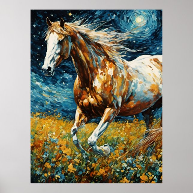 Galloping Pinto Stallion Van Gogh Poster (Framsidan)