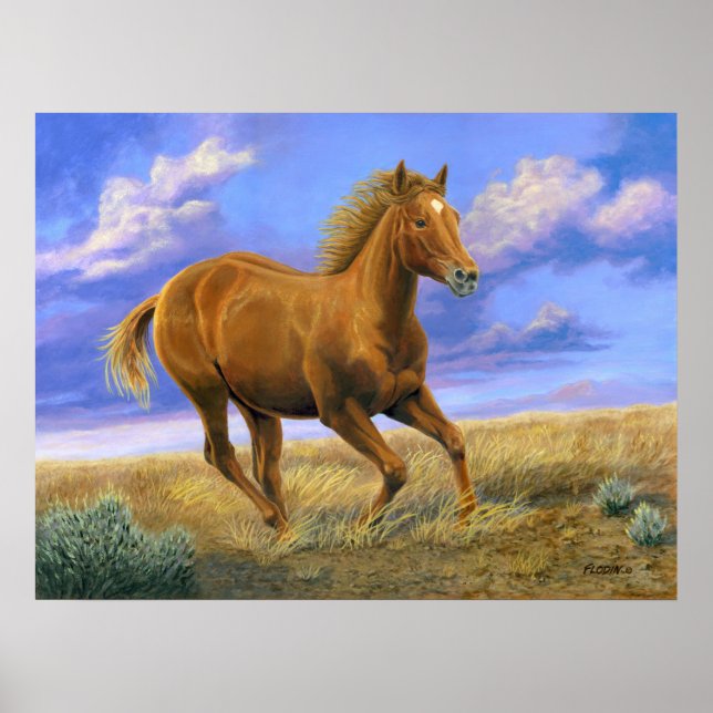 Galloping Quarter Horse Painting - Poster (Framsidan)