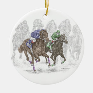 Galloping Tävling Horses Julgransprydnad Keramik